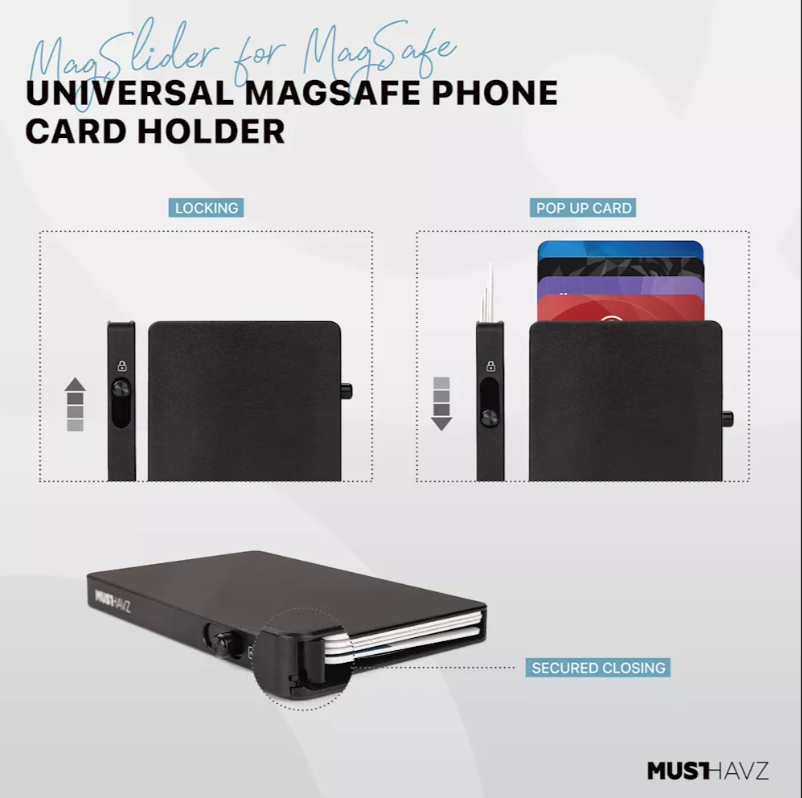Πορτοφόλι Καρτών Musthavz MagSafe Aluminum με RFID Blocking Μαύρο