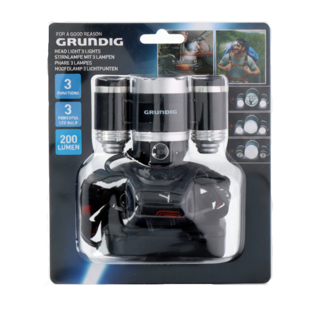 Φακος Κεφαλης Grundig με 3 Λαμπες LED 200 Lumens