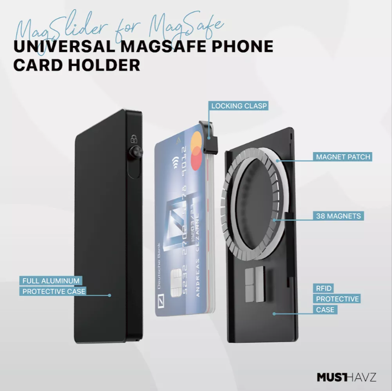 Πορτοφόλι Καρτών Musthavz MagSafe Aluminum με RFID Blocking Μαύρο