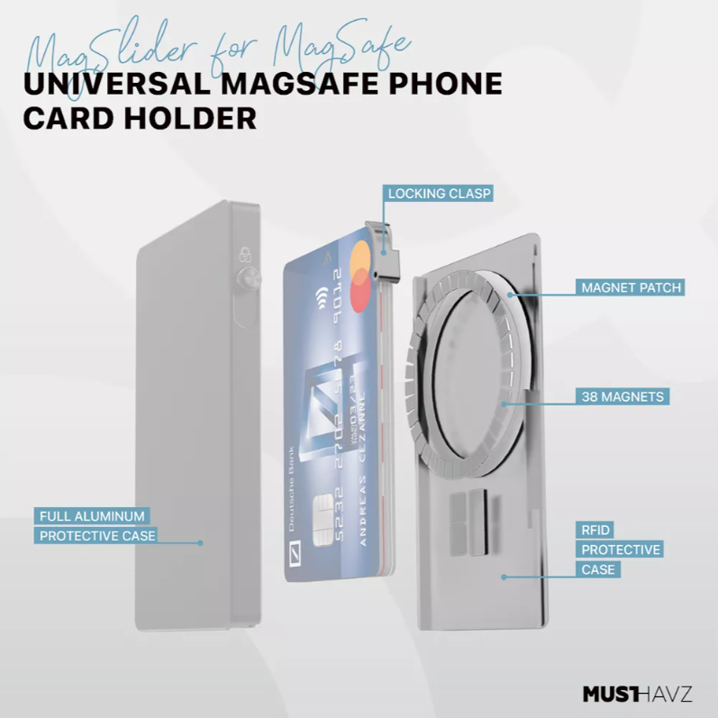 Πορτοφόλι Καρτών Musthavz MagSafe Aluminum με RFID Blocking Ασημί