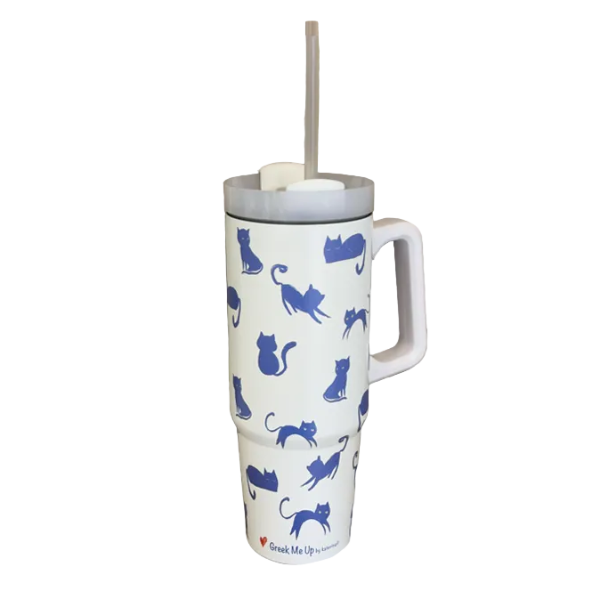 Θερμός Tumbler Ανοξείδωτος Greek Me Up 890ml Blue Cats