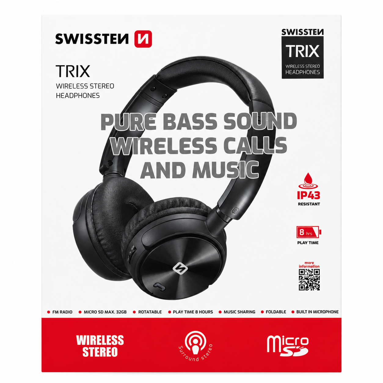 Ασύρματα Ακουστικά Bluetooth SWISSTEN TRIX Μαύρα